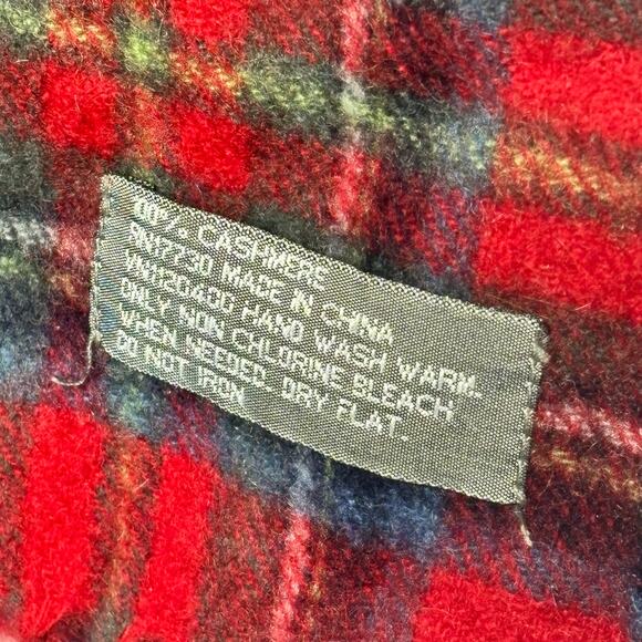 Red 100% Cashmere Luxury Fringe Green Blue Plaid Winter Fall Cozy Warm Scarf - Picture 3 of 7